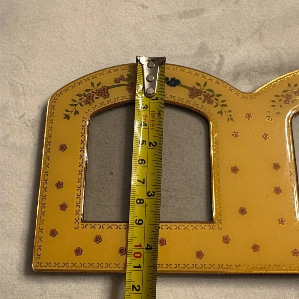 Vintage Yellow Enamel Double Photo Frame with Floral Accents